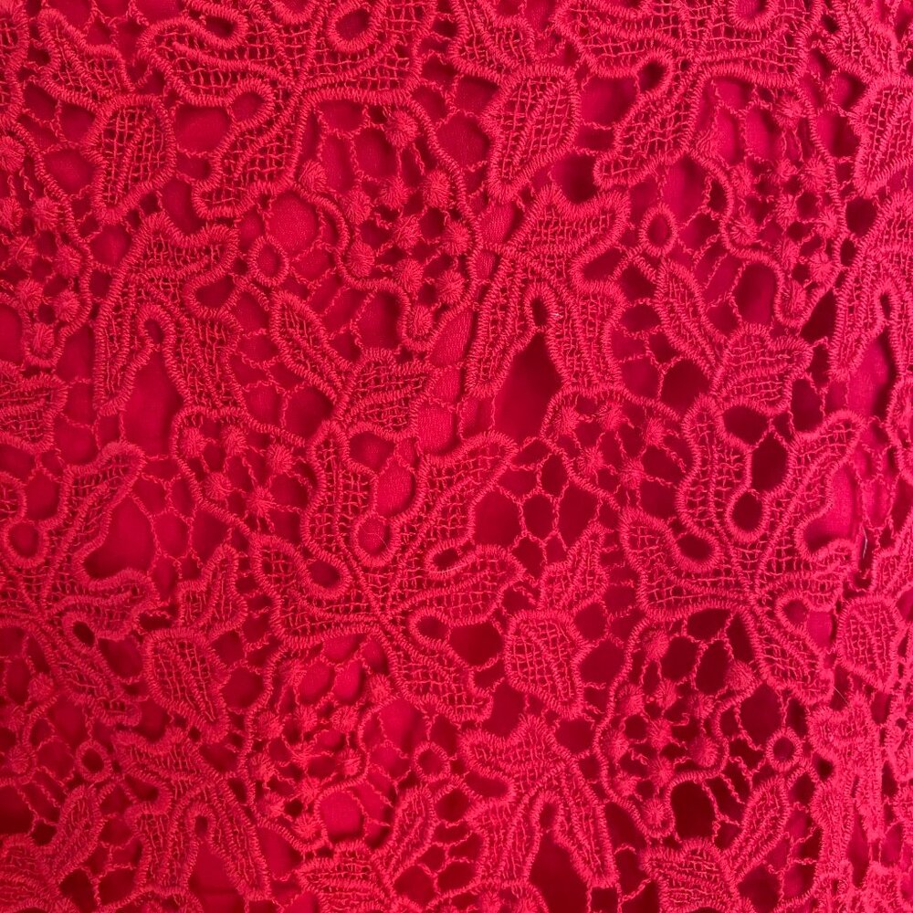 Talbots Red Scroll Floral Lace Overlay Top 3/4 Sleeve Scalloped Whimsigoth-18W - Picture 12 of 15